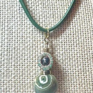 Green Leather Necklace with Stunning Icean Jasper Pendant